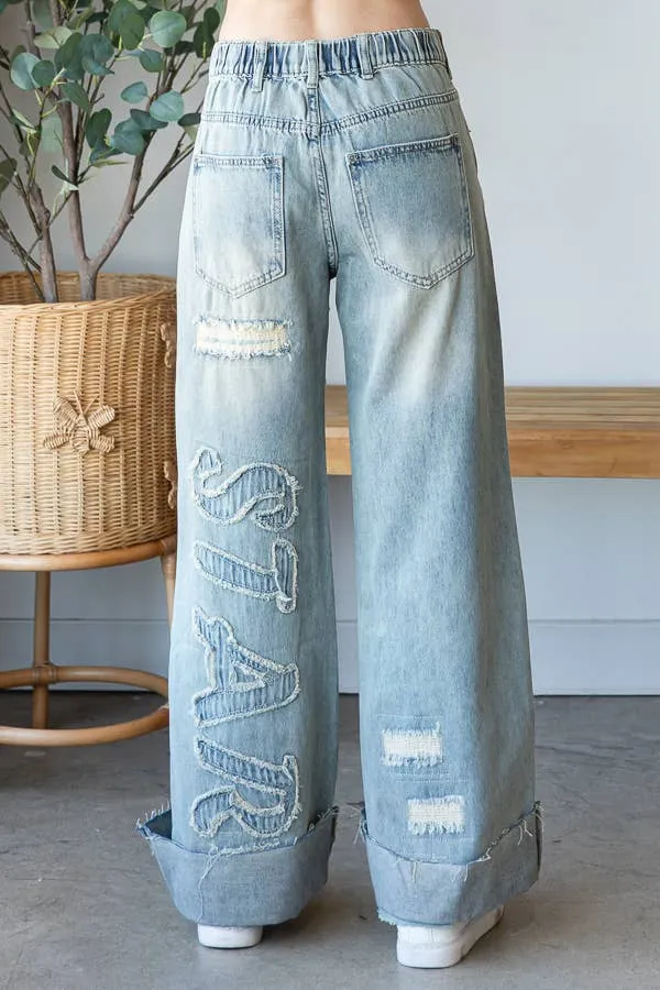 Super  Star Washed Denim Straight Leg Jean