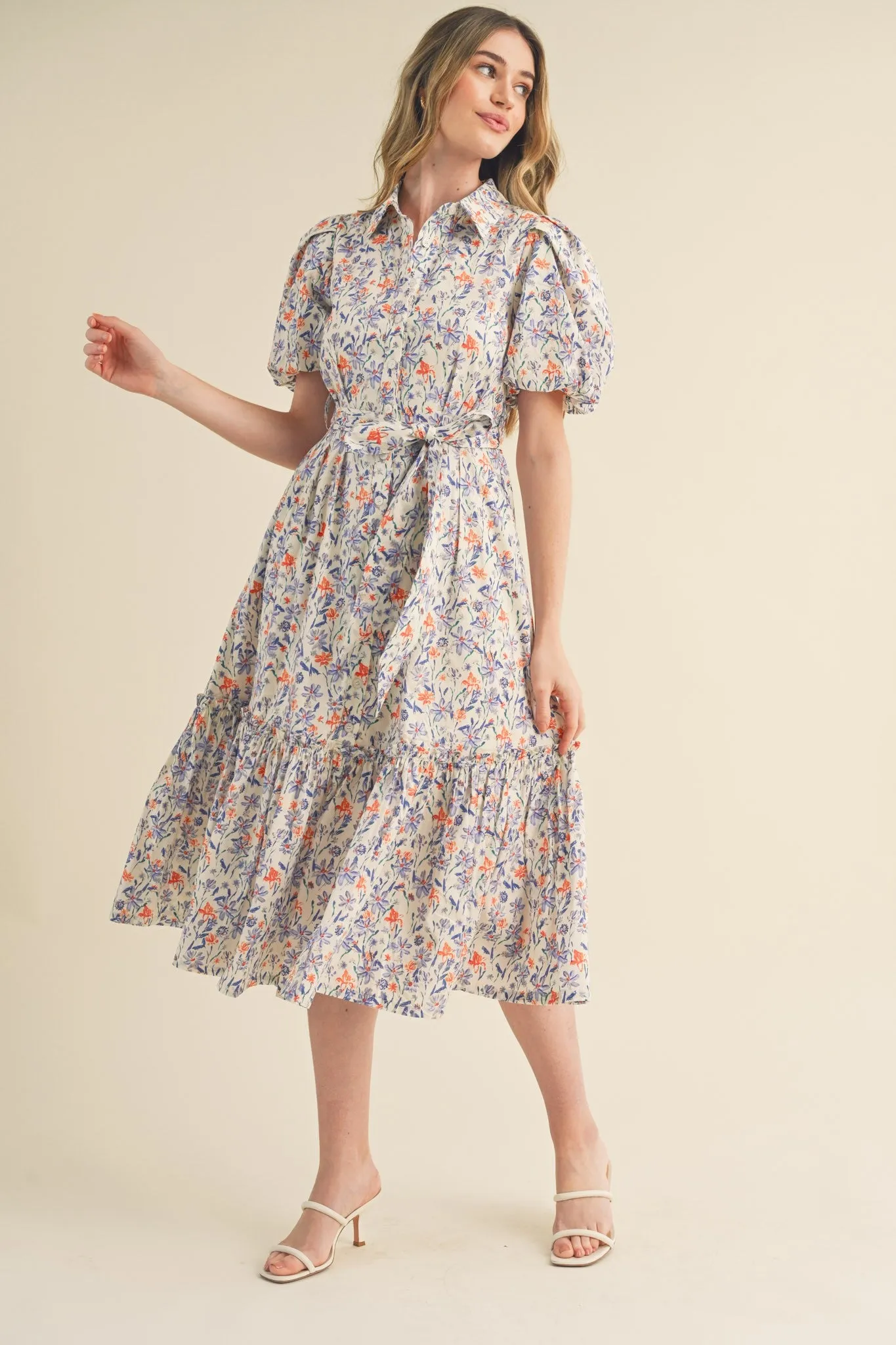 The Melrose Floral Print Button Down Midi Dress