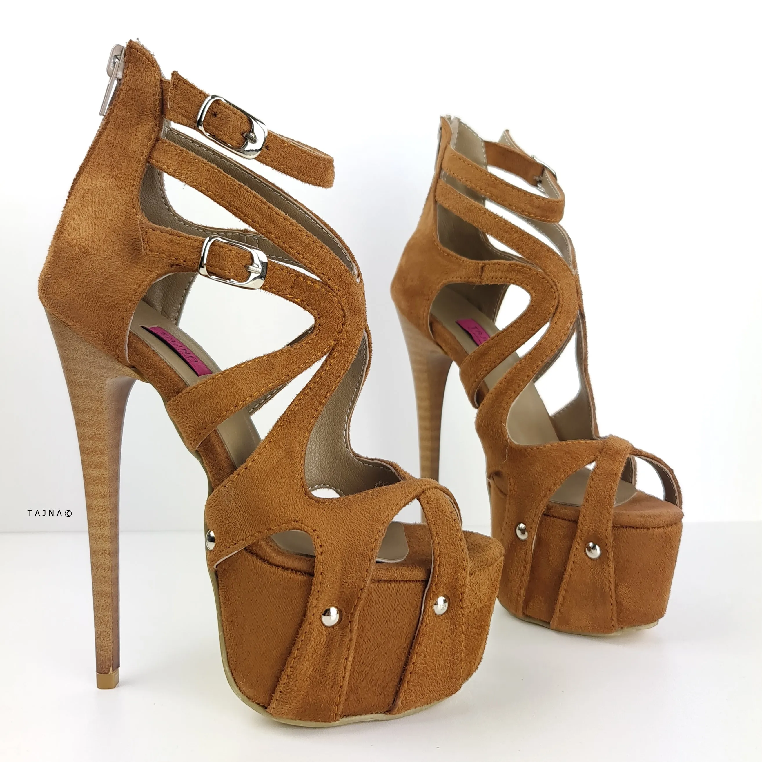 Tobacco Brown Suede Cage High Heels