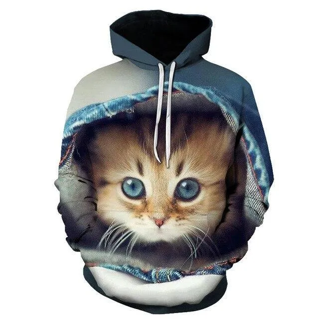 Two Cat Sweatshirts Long Sleeve 3D Hoodies Sweatshirt Pullover