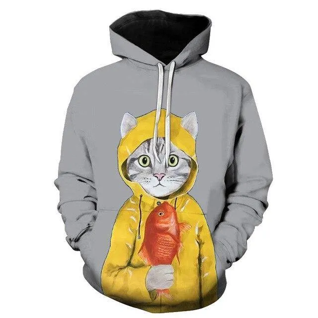 Two Cat Sweatshirts Long Sleeve 3D Hoodies Sweatshirt Pullover