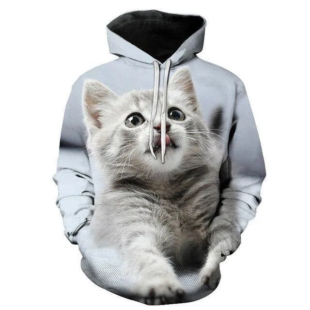 Two Cat Sweatshirts Long Sleeve 3D Hoodies Sweatshirt Pullover