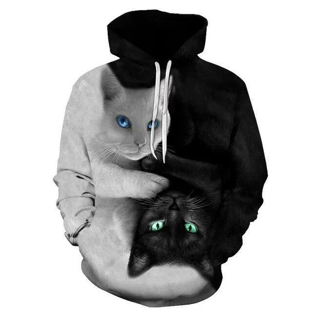 Two Cat Sweatshirts Long Sleeve 3D Hoodies Sweatshirt Pullover