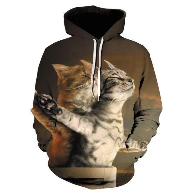 Two Cat Sweatshirts Long Sleeve 3D Hoodies Sweatshirt Pullover