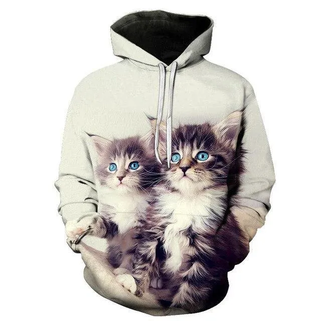 Two Cat Sweatshirts Long Sleeve 3D Hoodies Sweatshirt Pullover