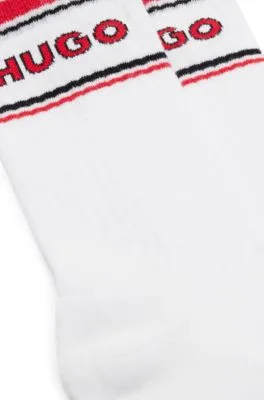 Two-pack of quarter-length socks with stripes and logo