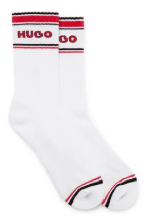 Two-pack of quarter-length socks with stripes and logo