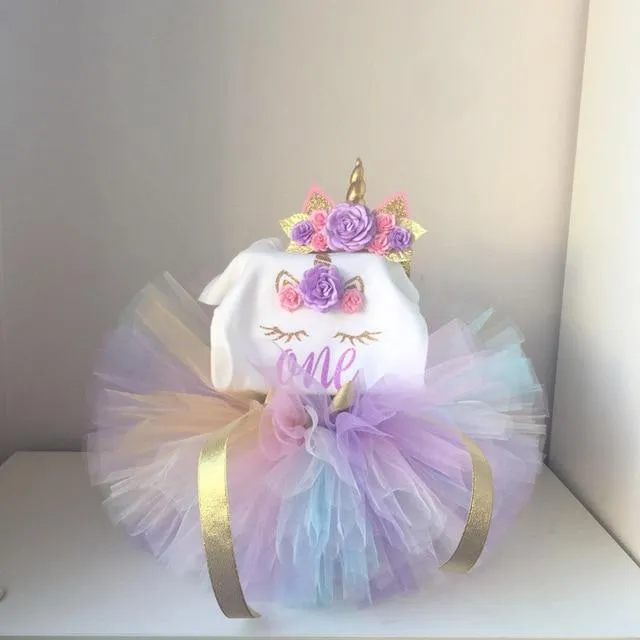 Unicorn 1st Year Birthday Princess Dress Bundle