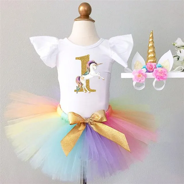 Unicorn 1st Year Birthday Princess Dress Bundle