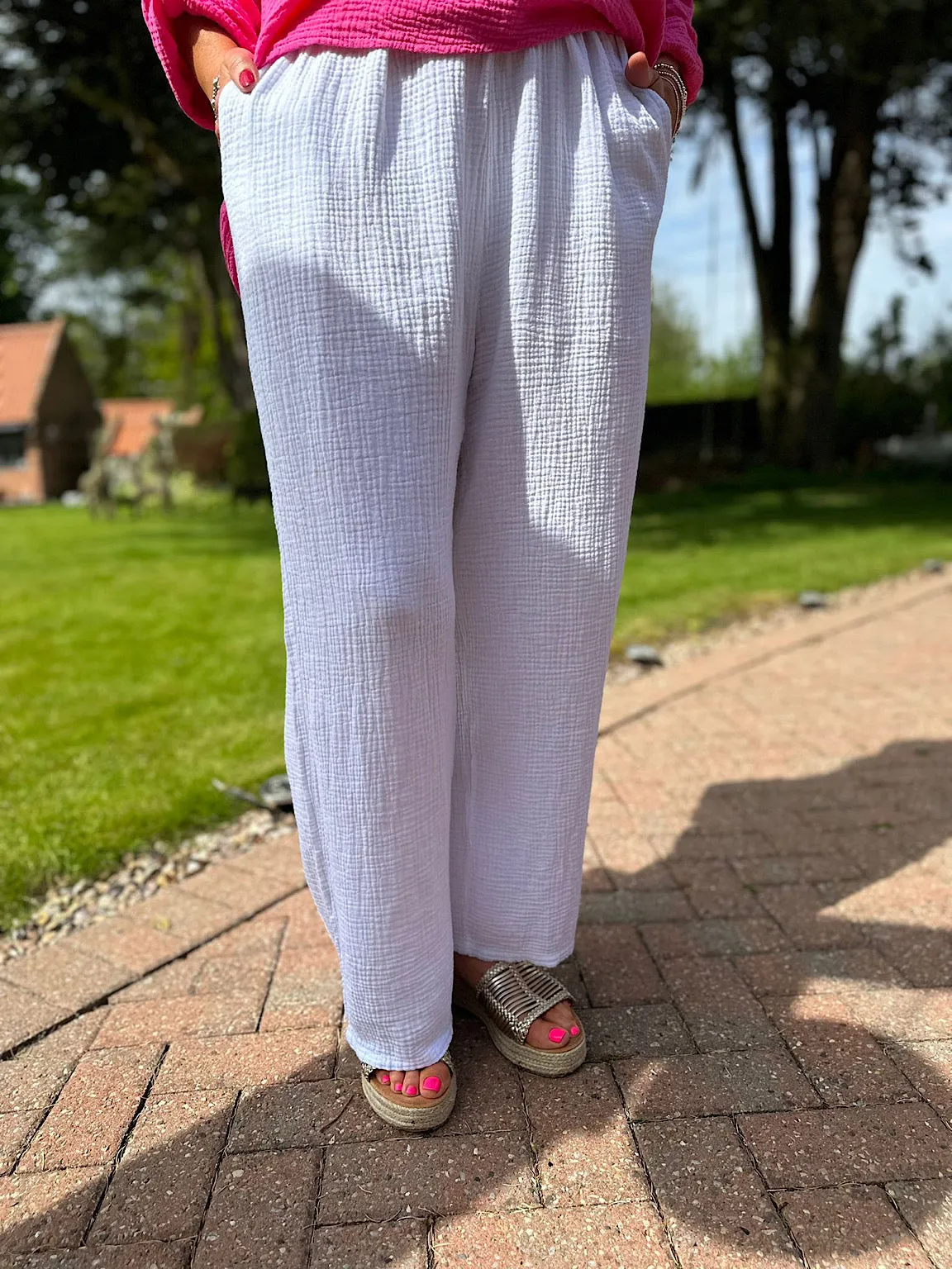 White Bubble Cotton Trousers