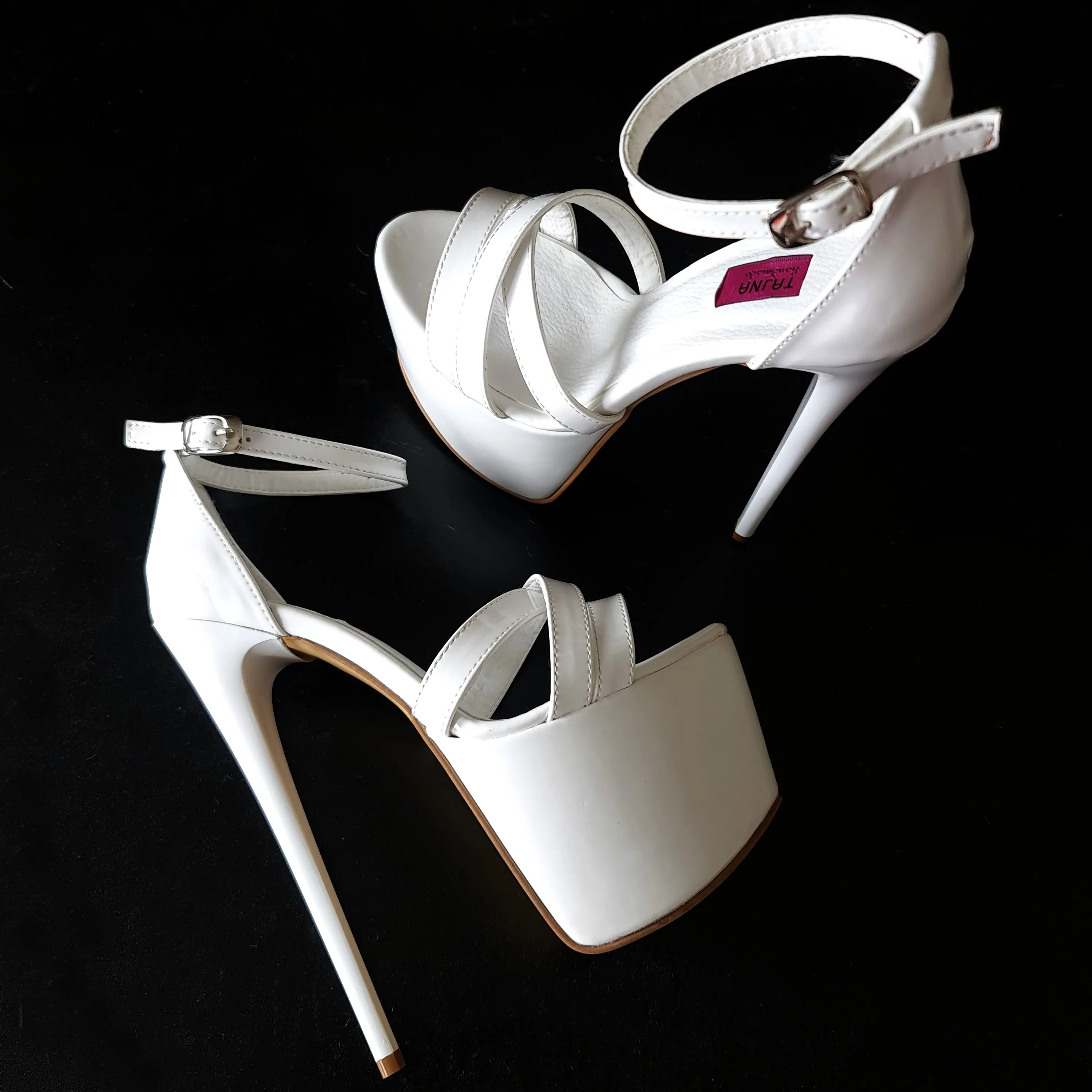 White Gloss Cross Strap High Heel Sandals