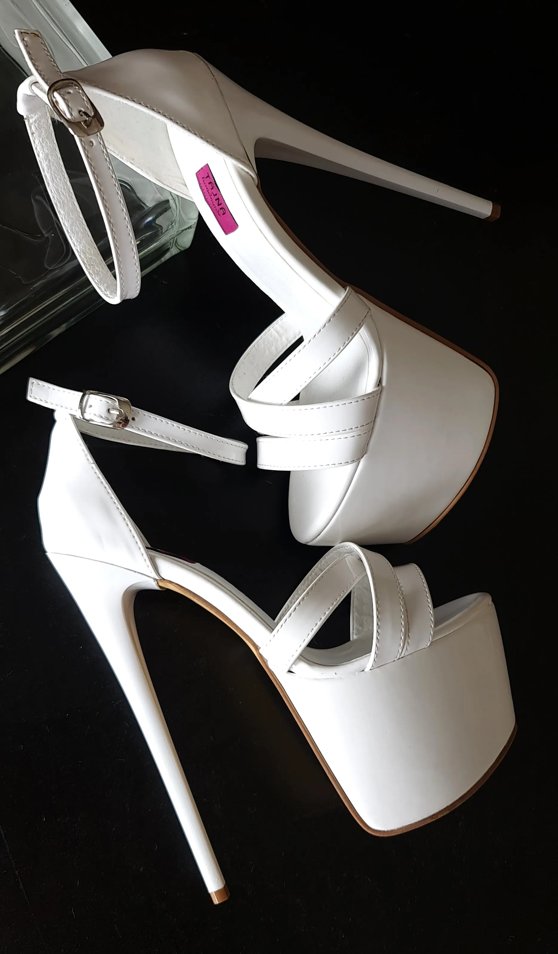 White Gloss Cross Strap High Heel Sandals