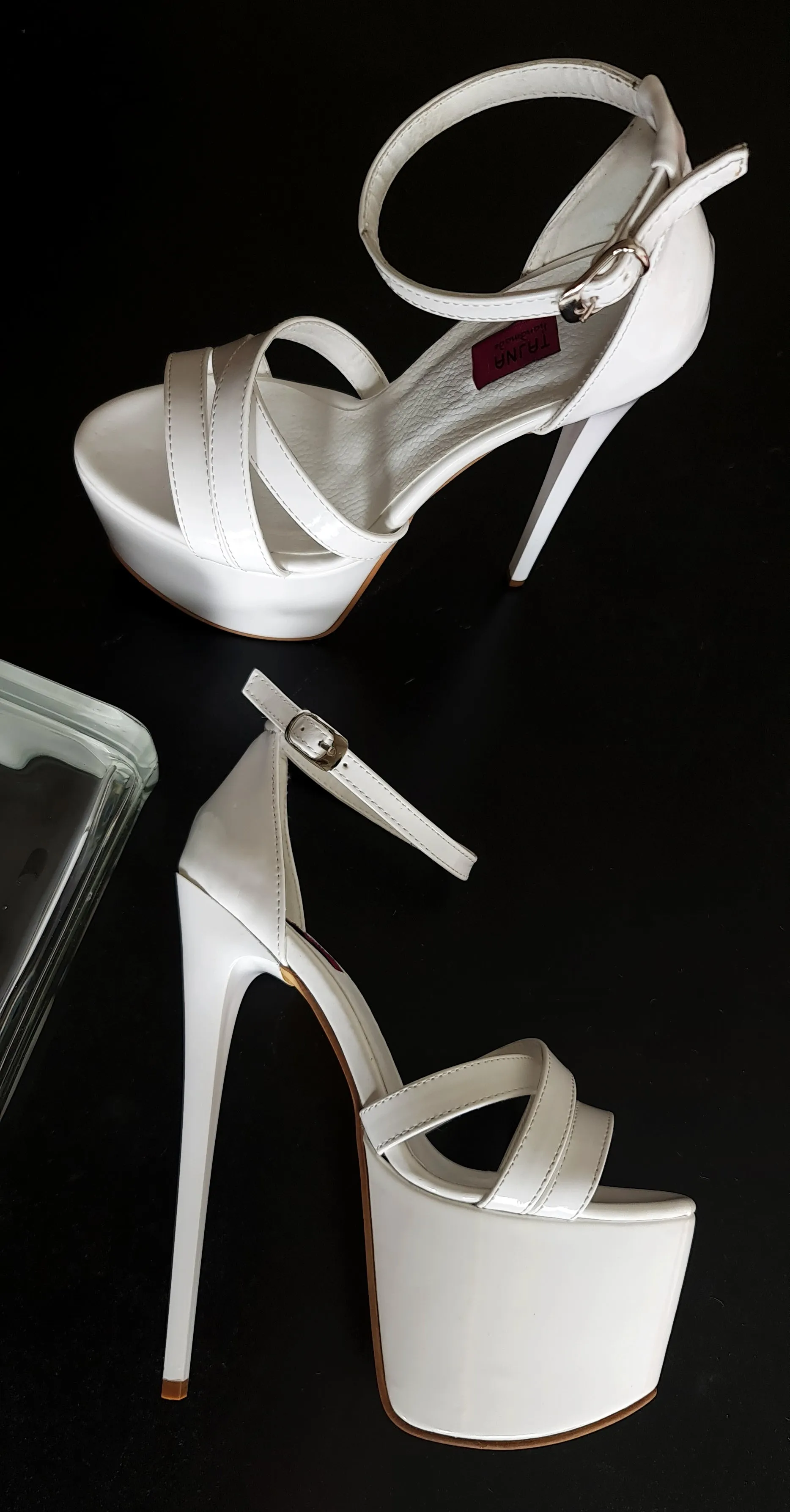 White Gloss Cross Strap High Heel Sandals