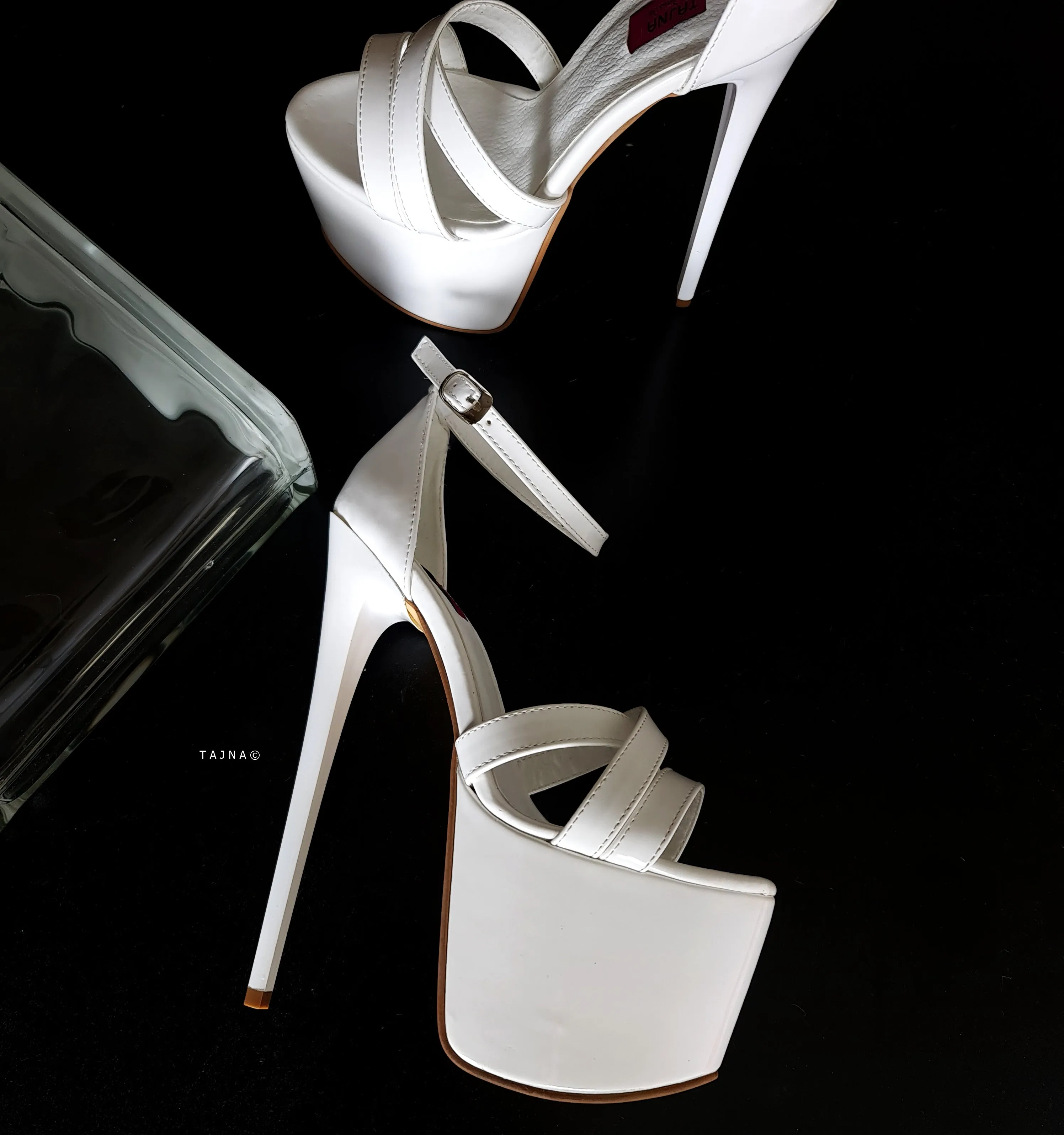 White Gloss Cross Strap High Heel Sandals