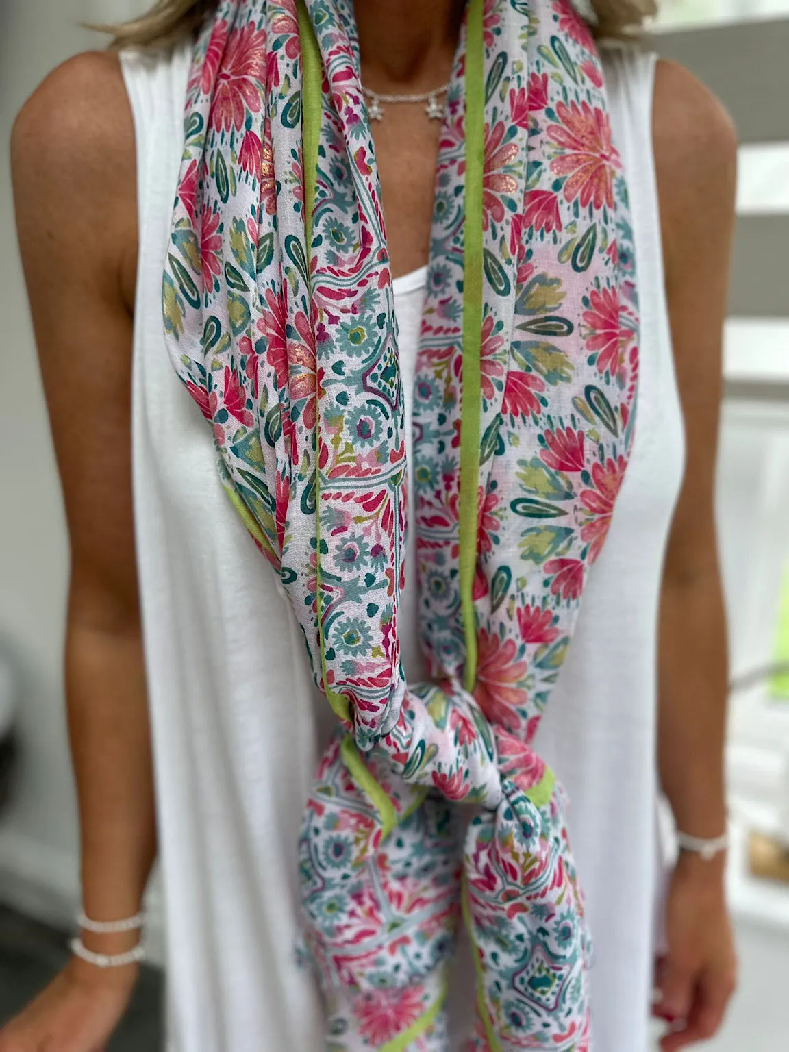 White Gold Shimmer Flowers Scarf