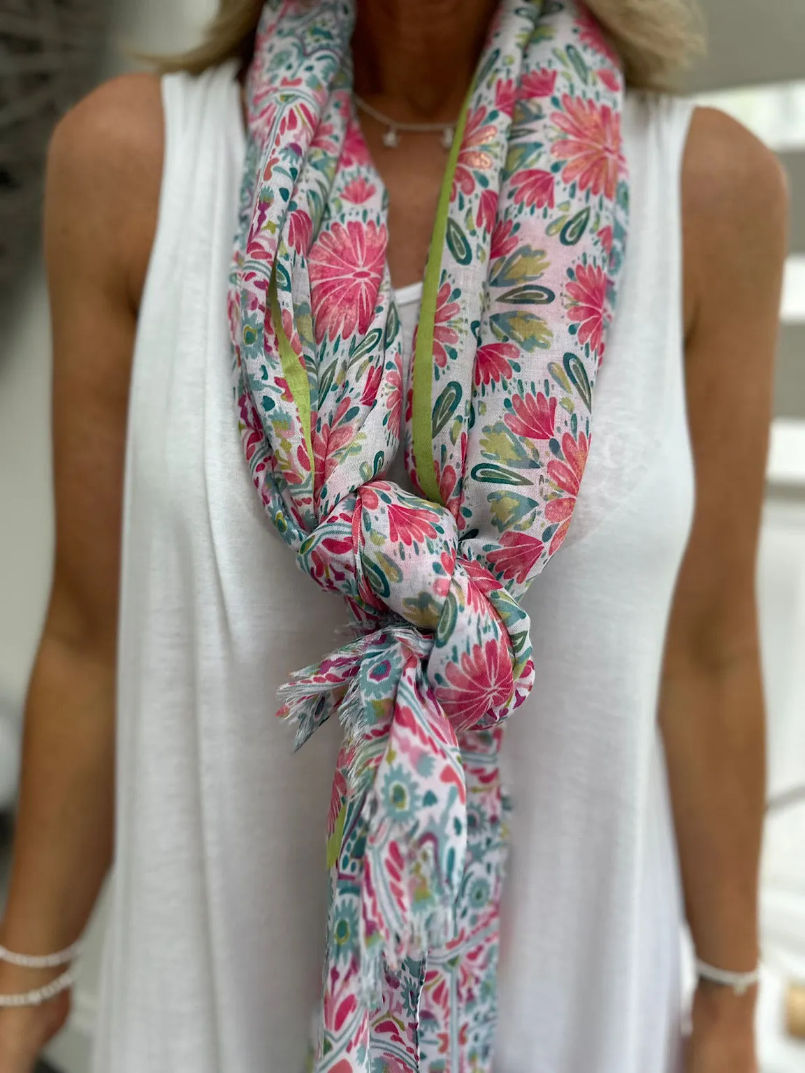 White Gold Shimmer Flowers Scarf