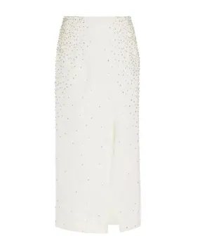 White Ladylike Denim Skirt with Crystal Trickle