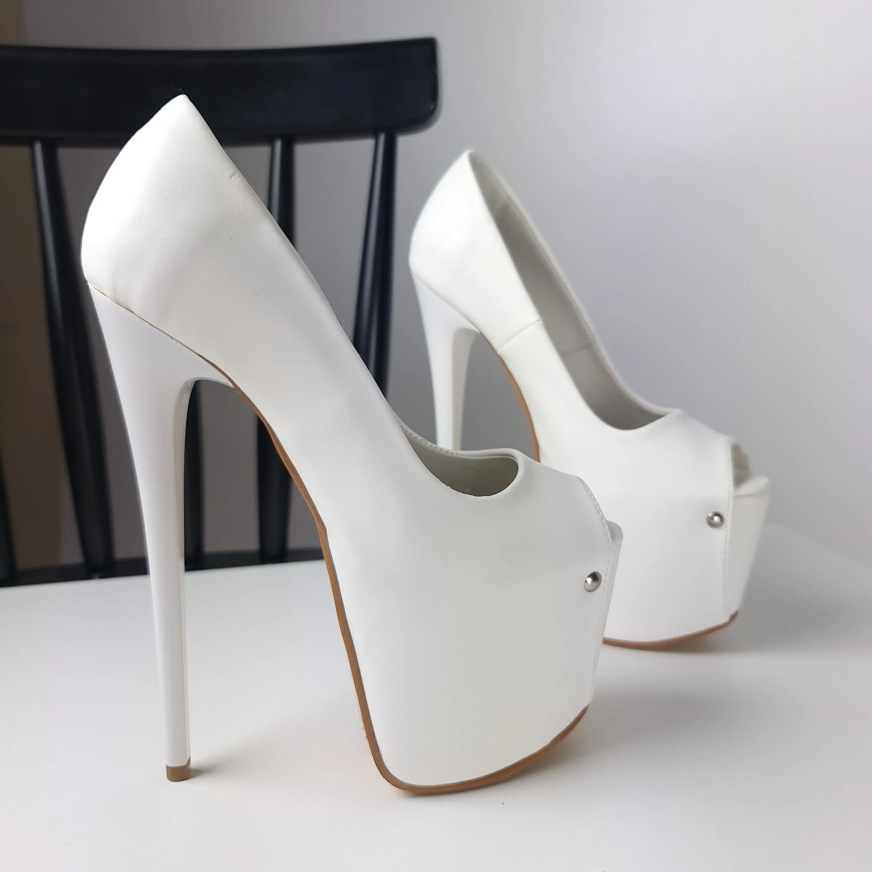 White Matte Open Toe High Heel Pumps