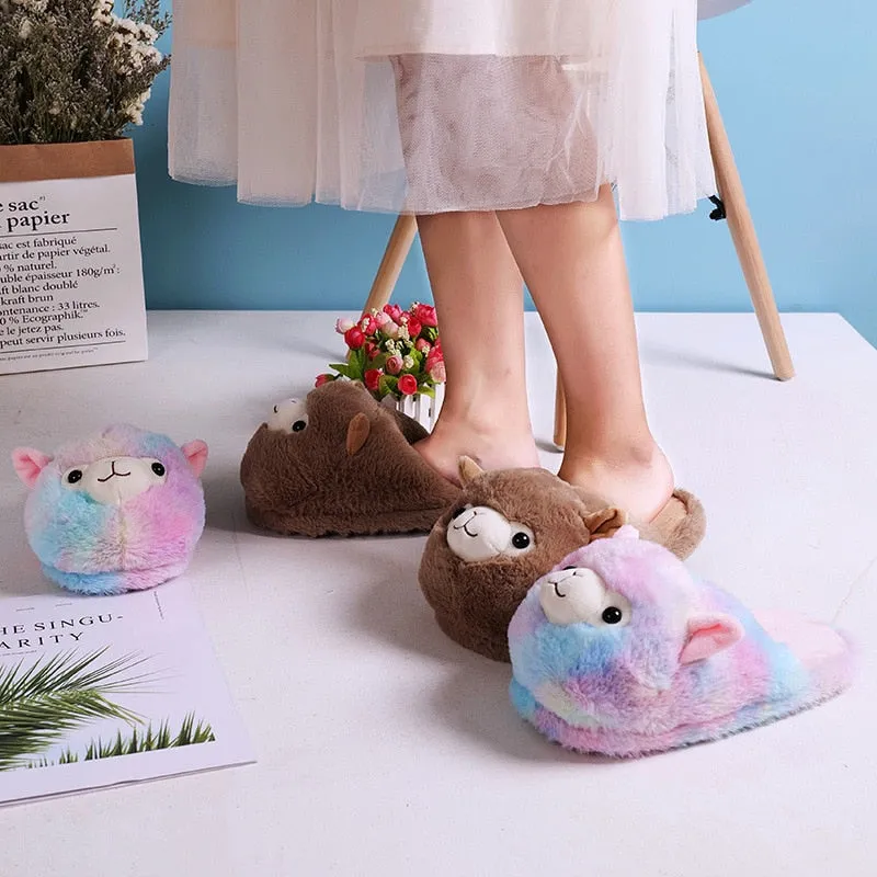 Winter Cartoon Furry Parent Child Indoor House Slippers for Women