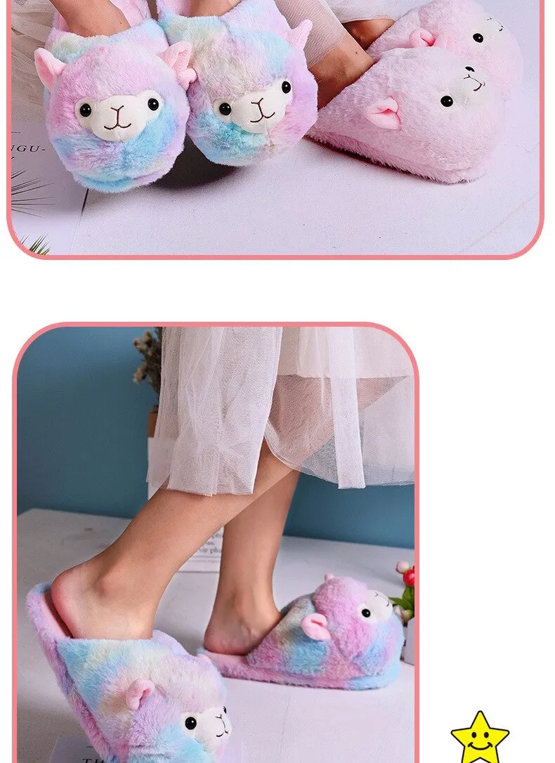 Winter Cartoon Furry Parent Child Indoor House Slippers for Women