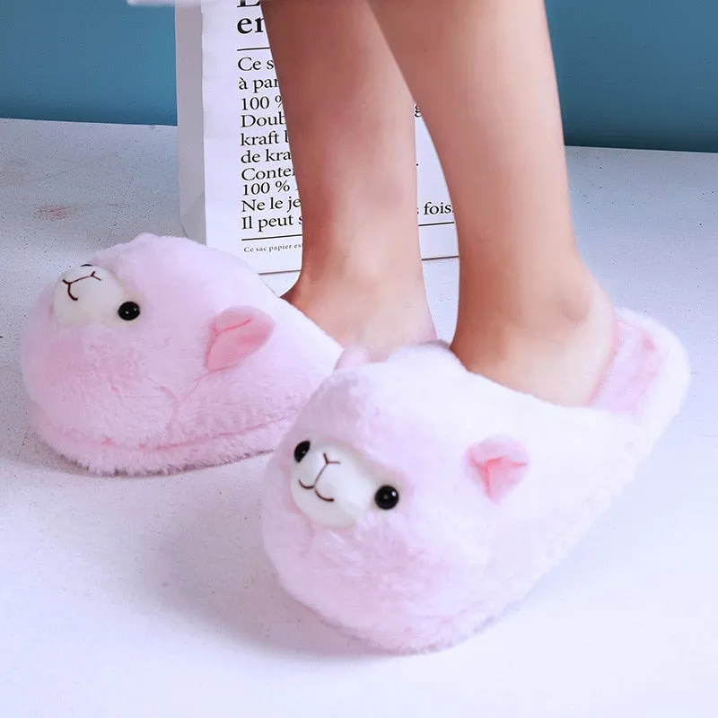 Winter Cartoon Furry Parent Child Indoor House Slippers for Women