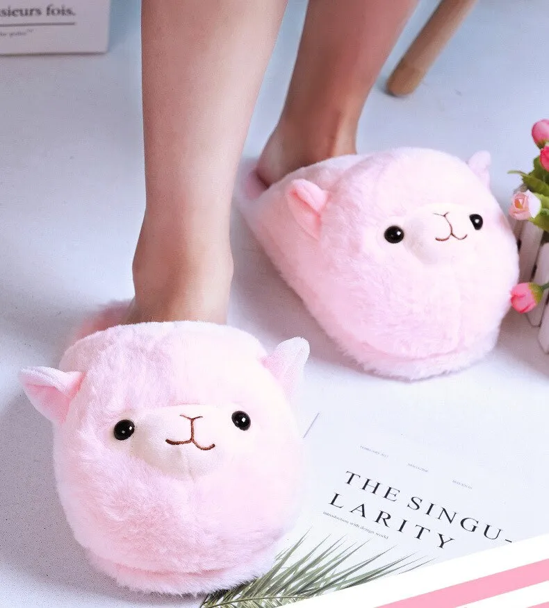 Winter Cartoon Furry Parent Child Indoor House Slippers for Women