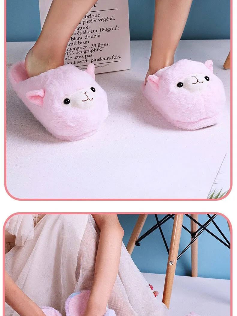 Winter Cartoon Furry Parent Child Indoor House Slippers for Women