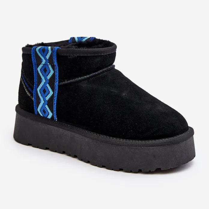 Women's Suede Snow Boots With a Thick Sole, Black Vebissat