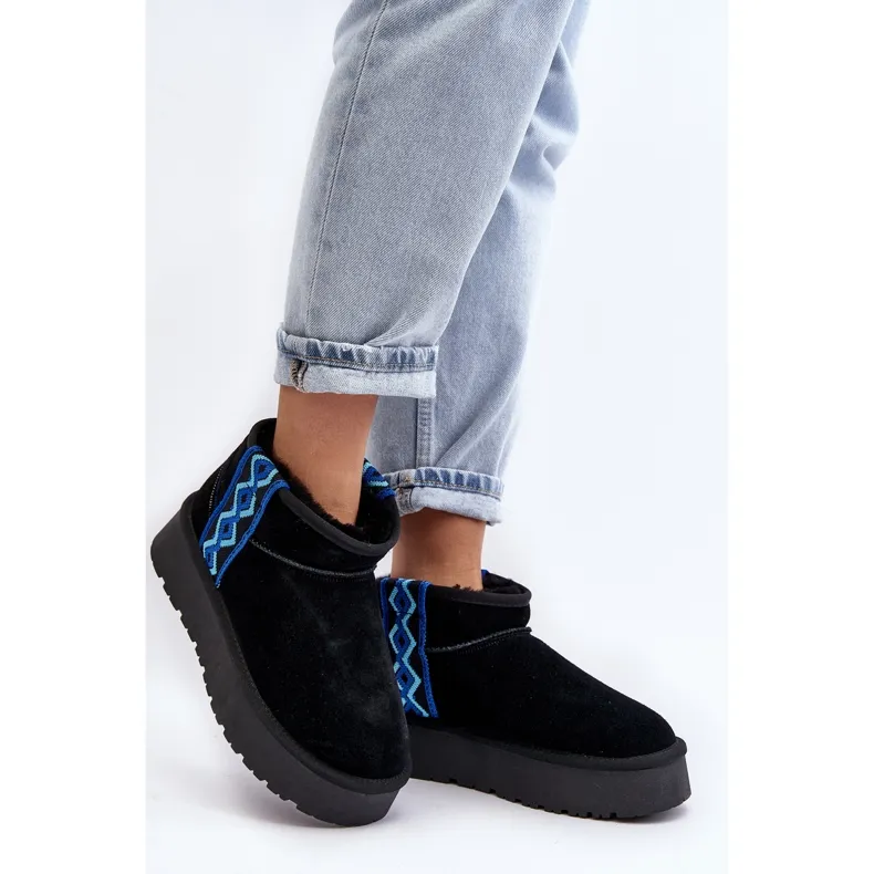 Women's Suede Snow Boots With a Thick Sole, Black Vebissat