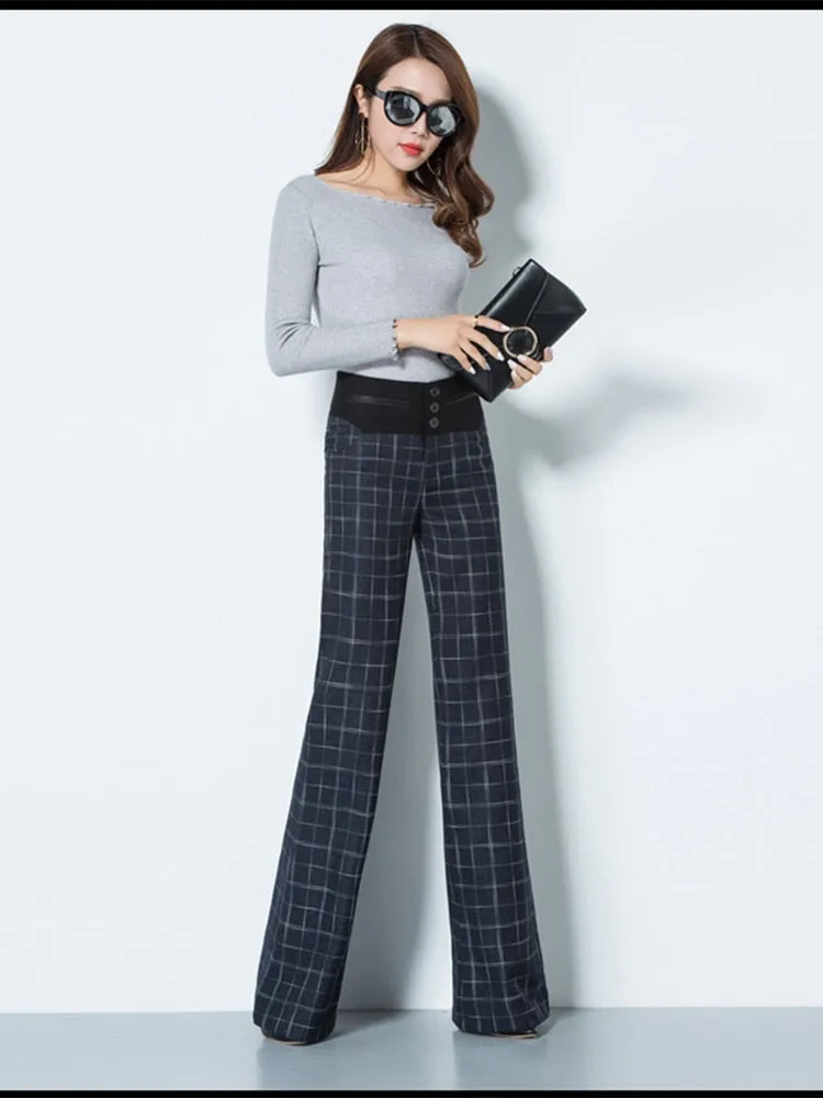 Women's Casual Winter Thick Warm Non-Stretch High Waist Flare Pant