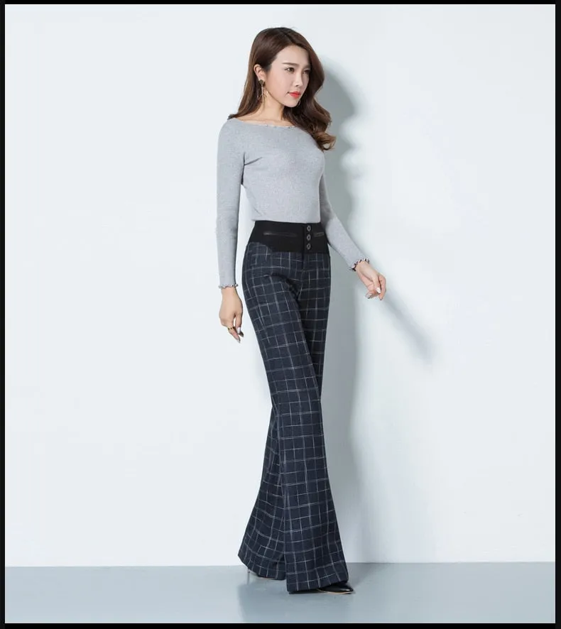 Women's Casual Winter Thick Warm Non-Stretch High Waist Flare Pant