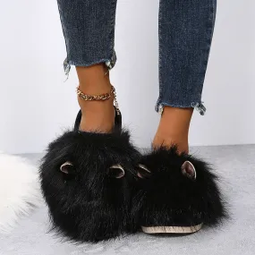 Women's Fashion Warm Winter Solid Fluffy Fur Plush House Slippers