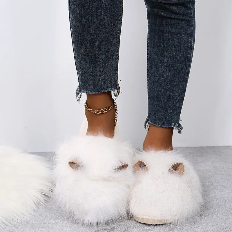 Women's Fashion Warm Winter Solid Fluffy Fur Plush House Slippers