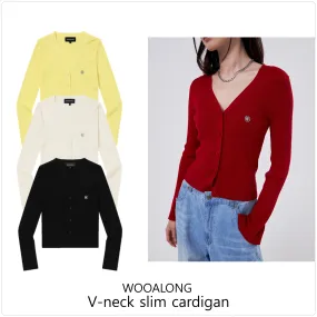 WOOALONG  |Street Style Long Sleeves Plain Logo Cardigans