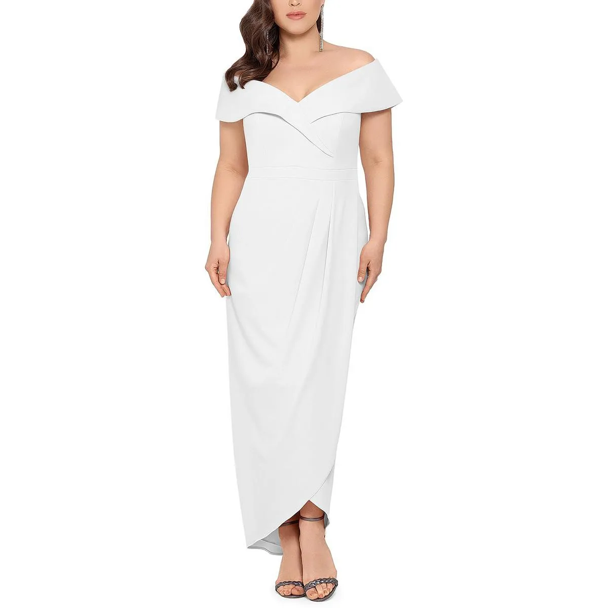 Xscape Womens Plus Off-The-Shoulder Maxi Evening Dress